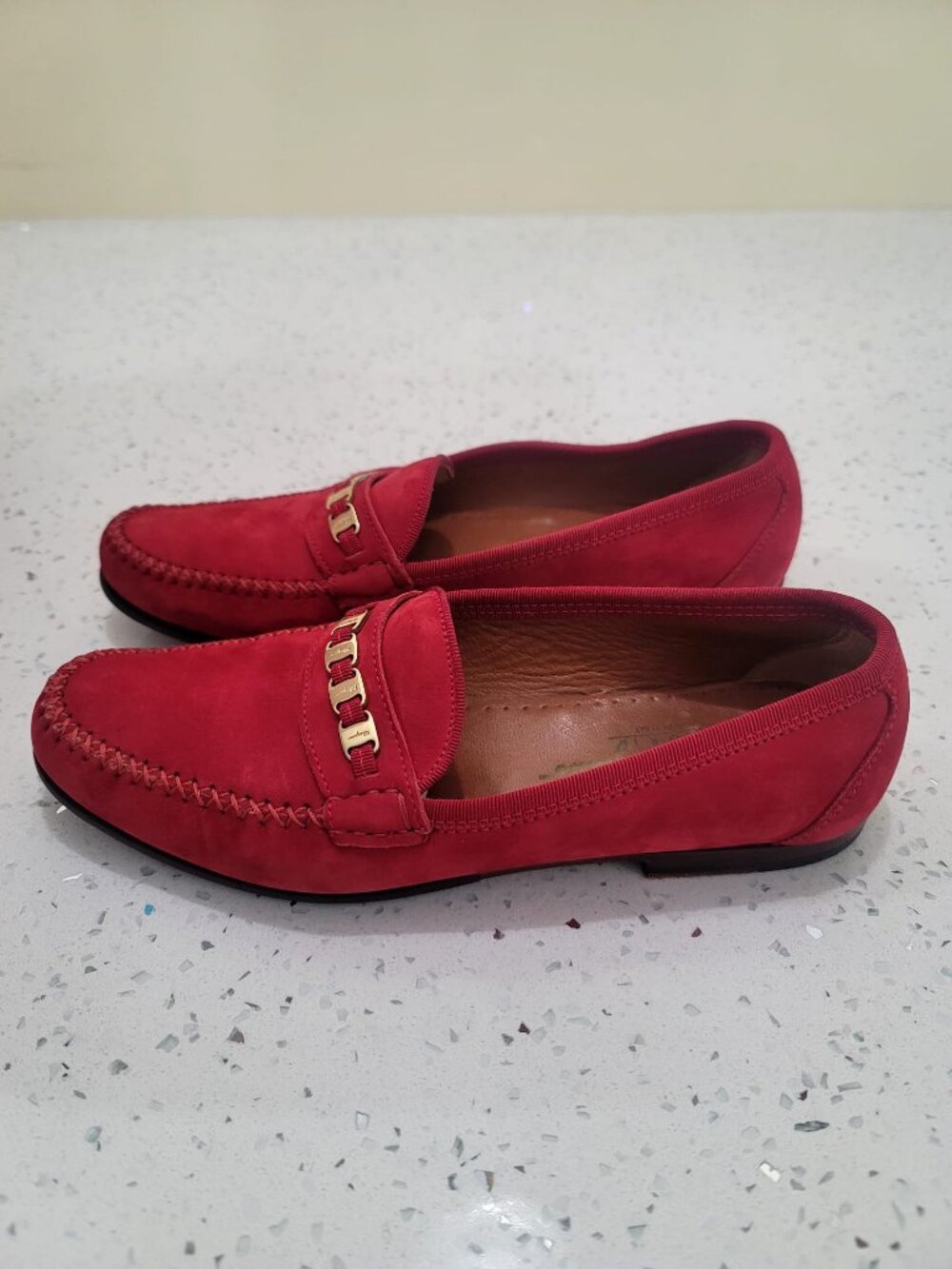 RARE EUC Salvatore Ferragamo Vintage Italian Red Suede Loafers 7 1/2